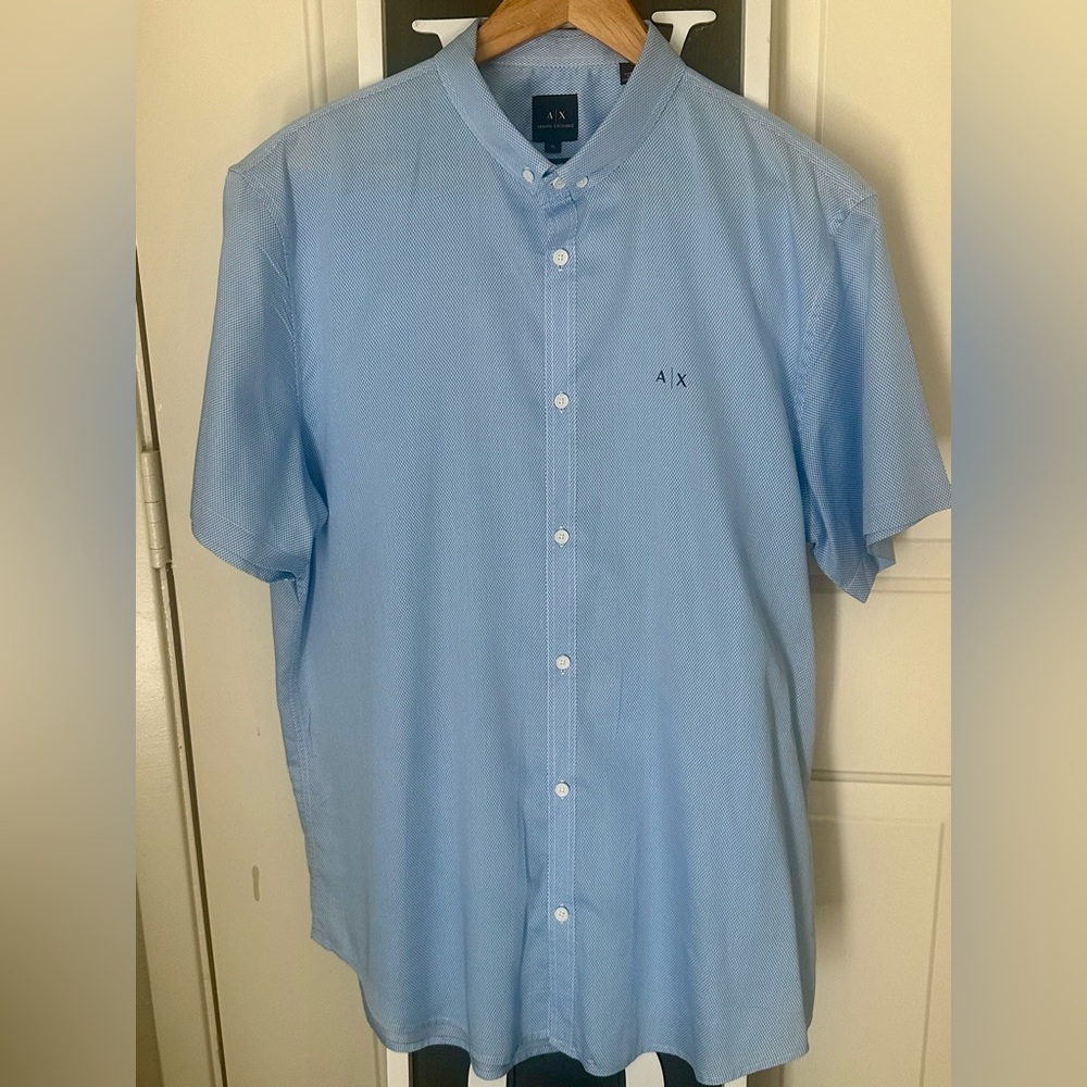 A|X Armani Exchange Blue Micro-Dot Short Sleeve Button-Down Shirt XL Regular
